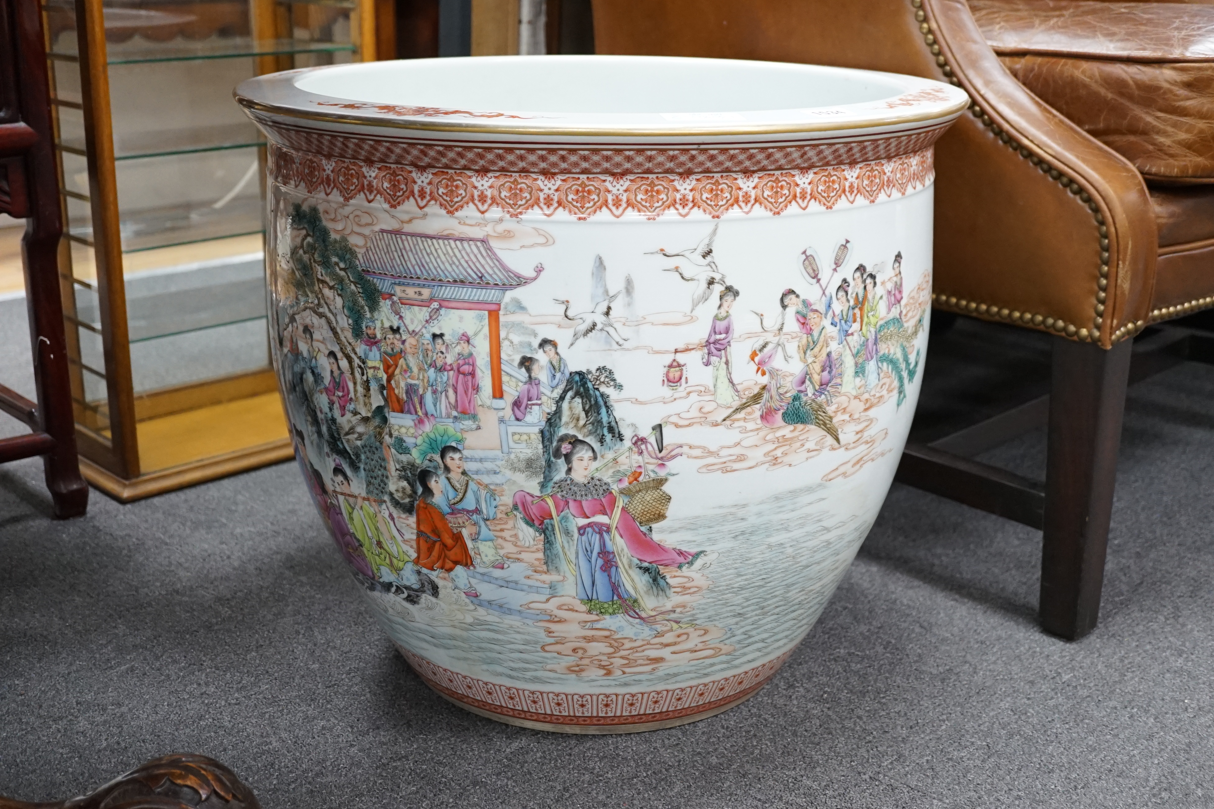 A large Chinese famille rose jardiniere/ fish bowl, 55cm diameter